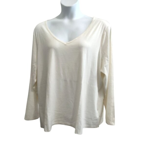 V-Neck Long Sleeve Knit Ribbed Top Pack Of 2 Eggshell White & Black Size 4X - Picture 3 of 13
